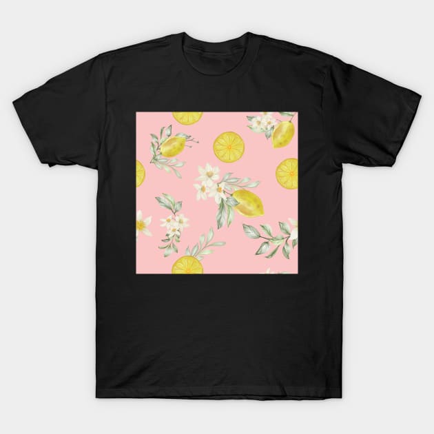 Lemon and Florals in Pink T-Shirt by DiorelleDesigns